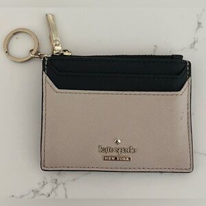 Kate Spade Cameron Street Lalena Black and Cream Leather Card Holder Keychain